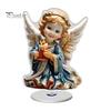 Stable Rotating Base Ornaments Christmas Acrylic 360 Degree Ornament, Double-sided HD UV Printed Angel Figurines Religious 2D Decorative Item