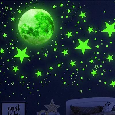 Ästhetischer 3D-Leuchtmond-Stern-Wandaufkleber, der im Dunkeln leuchtet, fluoreszierender Aufkleber, PVC, für Zuhause, Kinderzimmer, Wandaufkleber, Wanddekoration