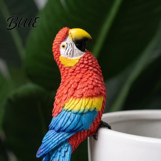Pflanzenzubehör für den Außenbereich Papagei Gartendekoration Handbemalte Harz-Vogelfigur mit Metallclip Bunter Schreibtisch Wellensittich Ara Ornament
