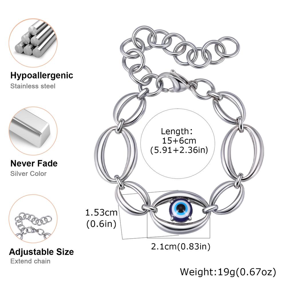 Distinctive Elliptical Devil's Eye Bracelet for Women,Stainless Steel Hand-made Chain Bracelets,Minimalist Lucky Jewelry Gift
