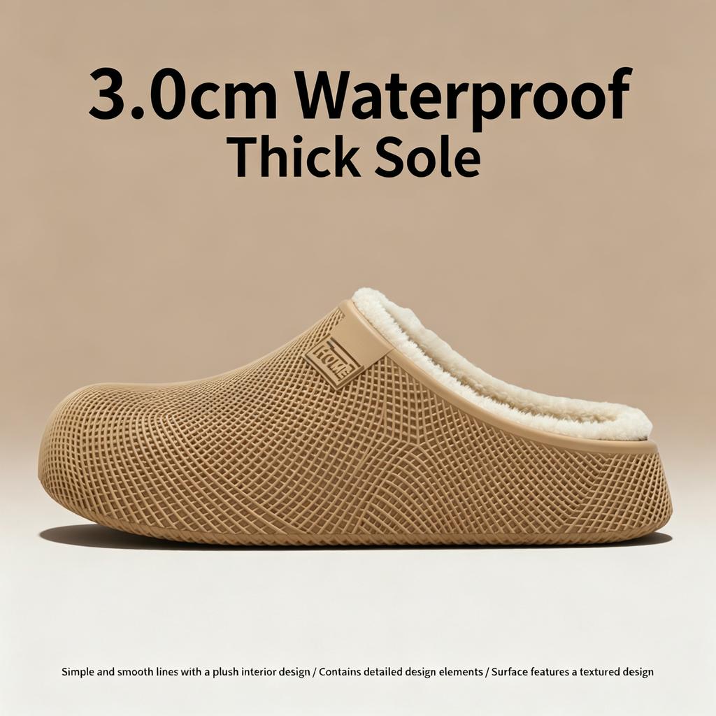 3.0cm Thick Sole Winter Warm Clogs Women Men Plush Lined Non-Slip Waterproof Mesh EVA Indoor Outdoor Casual House Shoes
