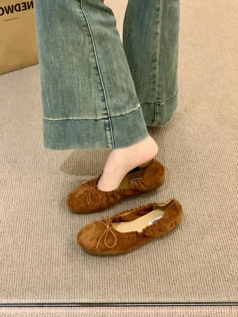 Flat-bottomed Small Silver Retro Light Mouth Gentle Single Shoes Women's Autumn New Bow Fairy Ballet Style Commuter Ladyshoes