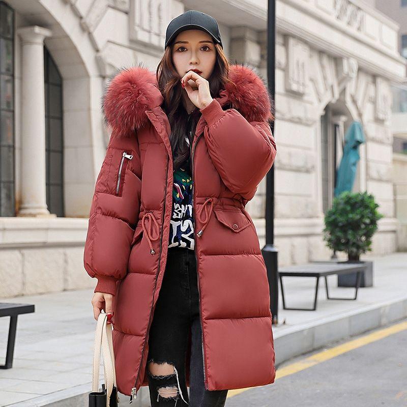 Down Jackets Women's Fluffy Hooded Neck Long Loose Parkas Coats Zip-Up High Quality Outdoor Thicken Female Warm Thermal Outwear
