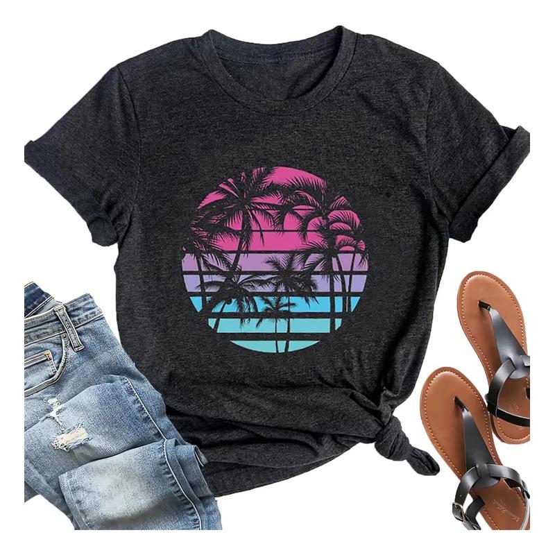 Camisas Hawaianas Para Mujer Con Estampado De Palmeras Summe S