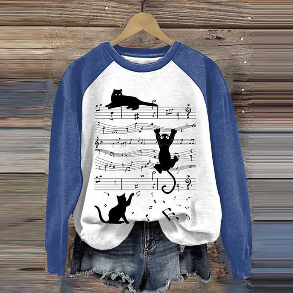 Cotton Long Sleeve T-Shirts For Women Funny Kawaii Cat Animals Print Sweatshirts Female Cute O-Neck Pullover Woman Sweatshirt