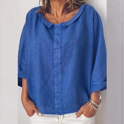 Fahsion Sommer Damen Hemd Sommer Langarm Blau Gelb Einfarbiges Hemd Baumwolle Leinen Blusen Bluse Umlegekragen Hemden Große Größen Weiß