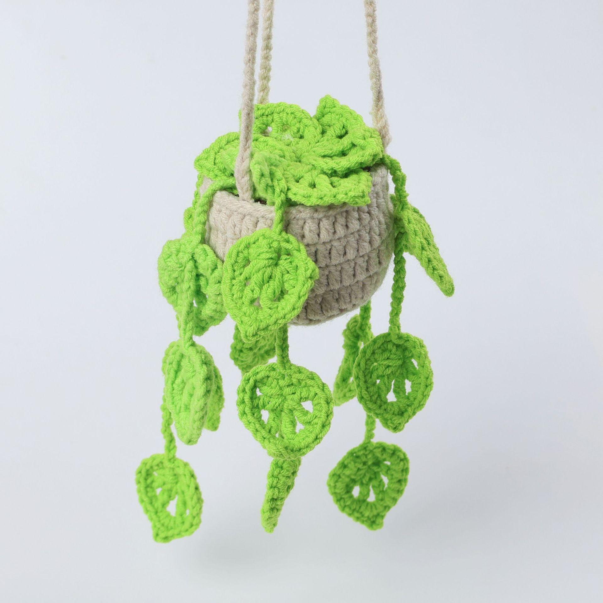Best-selling Handicrafts High Quality Car Hanging Accessory Handmade Knitted Cute Crochet Potted Plant Rear View Decor Reference picture