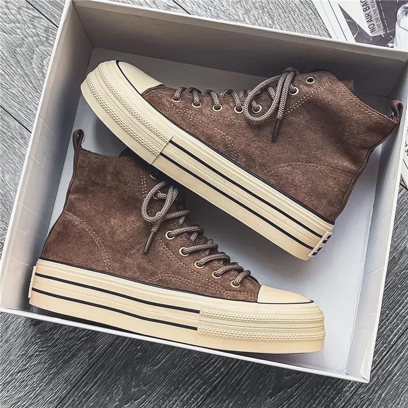 Vintage Men's High Top Casual Shoes Leakage Foreign Trade Autumn Maillard Thick Bottom Increased Height Canvas Shoes