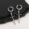 Vnox Stainless Steel Black Onyx Sword Huggie Hoop Earrings Punk Rock Dangle Earring for Men Women Couples Trendy Gothic Jewelry