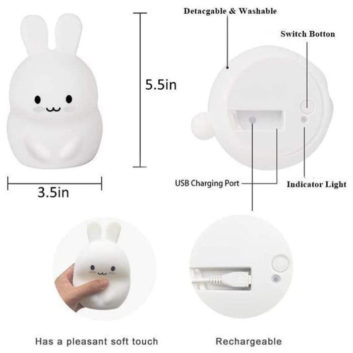 Veilleuse Enfant Lapin Lampe Silicone LED – Rechargeable USB et Télécommande