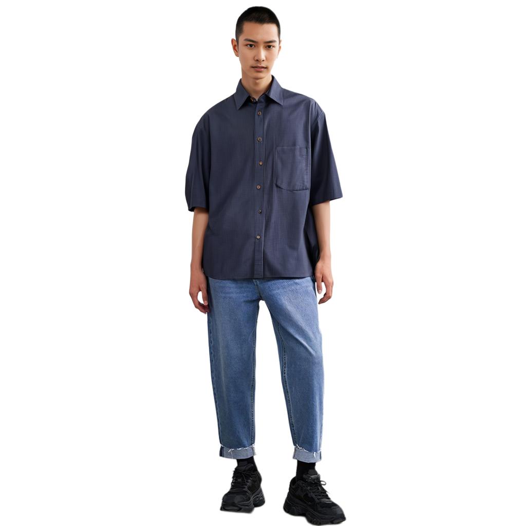 UNIQLO SS24 U Series Plaid Loose Button Short Sleeve Shirt Men shirts Navy 467845-69