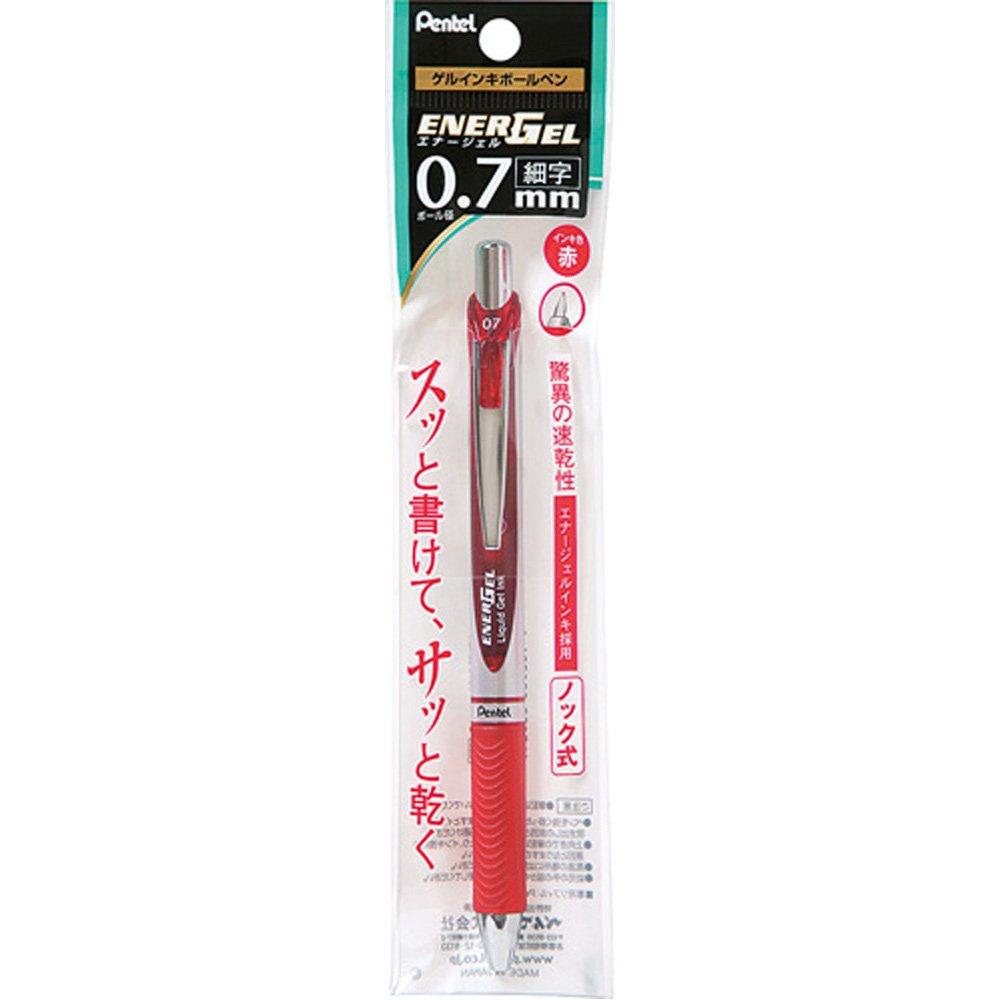 Pentel Energel Gel Ink Ballpoint Knock Silver 5 Pens Pen, Type, 0.7mm, Barrel, XBL77-B, Red,