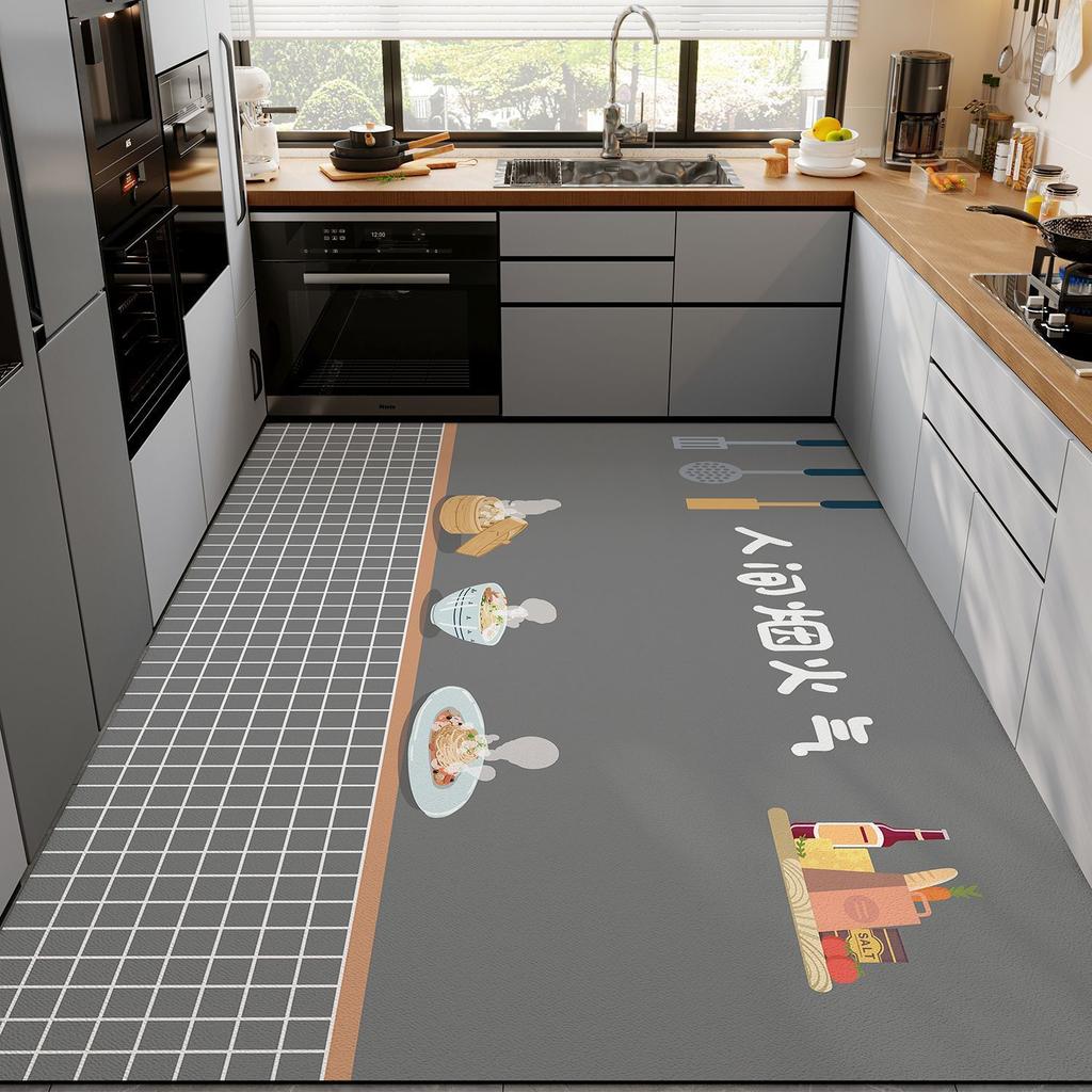 Diatom Mud Kitchen Mat Non-Slip Oil-Resistant Water-AbsorbentWipeable No-Wash Doormat Dirt-Resistant Waterproof Wall-to-Wall Carpet