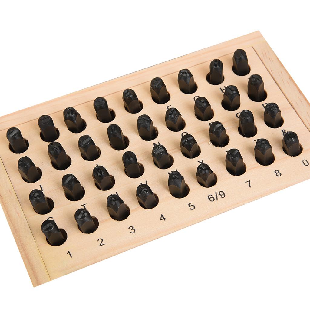 36PCS 5mm Steel Letter & Number Punch Set Alphabet Stamp Die Wooden Box Case