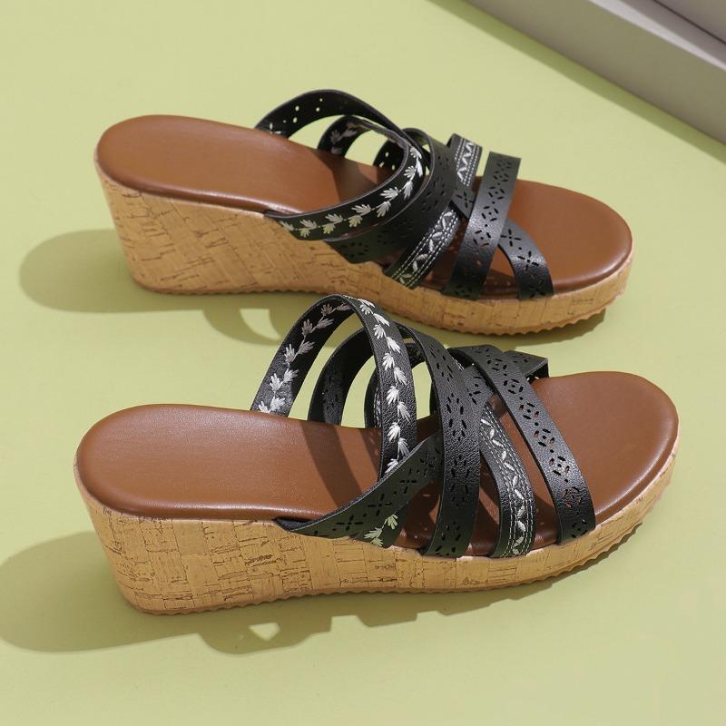 Römische Schuhe, vielseitige Freizeitschuhe mit dicker Sohle und Keilabsatz, gekreuzte Riemen, die die Höhe erhöhen, Hausschuhe mit dicker Sohle