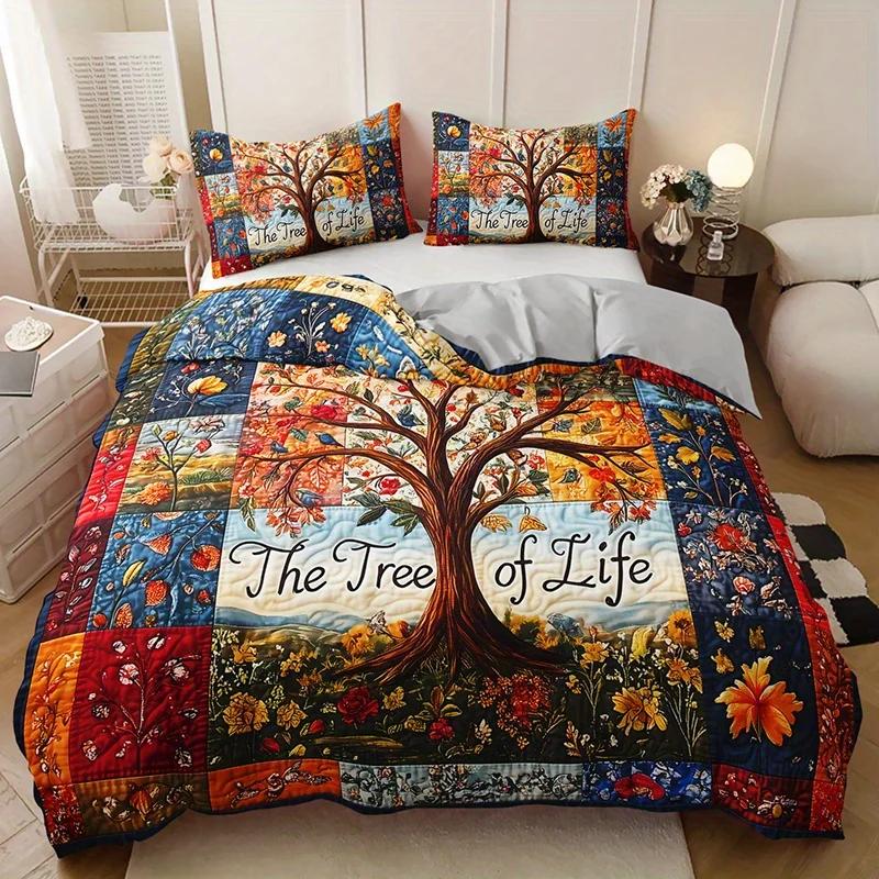 

Life Tree Country Style Quilted Duvet Cover Set 2/3Pcs Hd Print All-Season Comforter With 1 Duvet Cover + 1/2 Pillowcases US Twin(172x218cm)