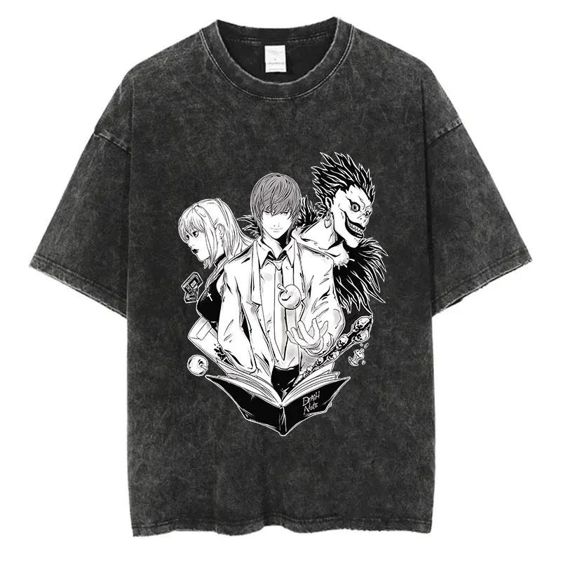 New Arrival Mens Clothe Tee Shirt TShirts Men Tshirt for Men Ropa Hombre Vintage Washed Death Note Anime Graphic Printing