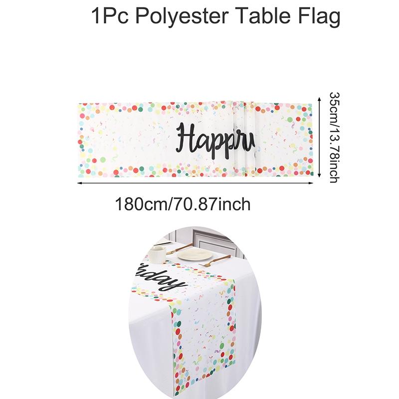 Colorful Polka Dot Pattern Decorative Table Runner, Happy Birthday Theme Polyester Table Flag, Birthday Party Table Ornament