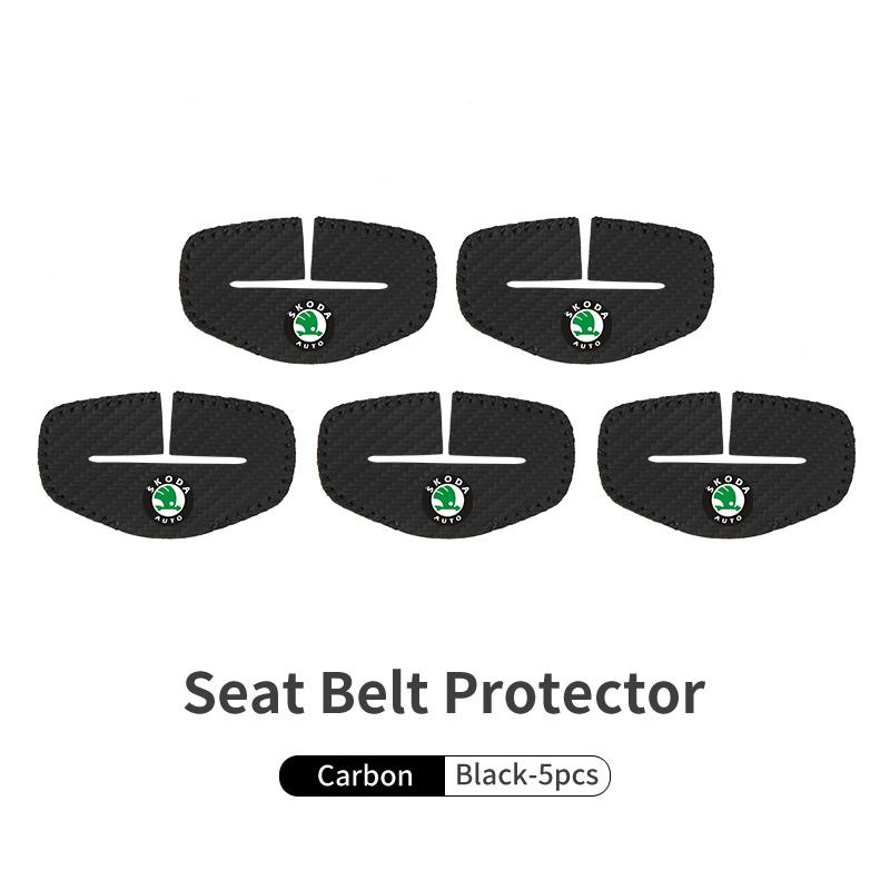 BHBD3 Car Seat Belt Buckle Cover Leather Protector Anti-collision Case For Skoda Kodiaq Fabia Kamiq Karoq Octavia 2 3 Rapid Scala