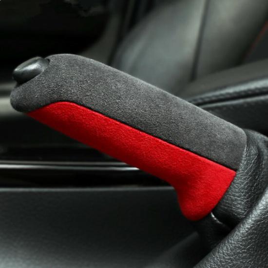 Luxury Suede Leather Car Handbrake Cover Case For BMW 3 Series E90 F30 F Chassis-Red