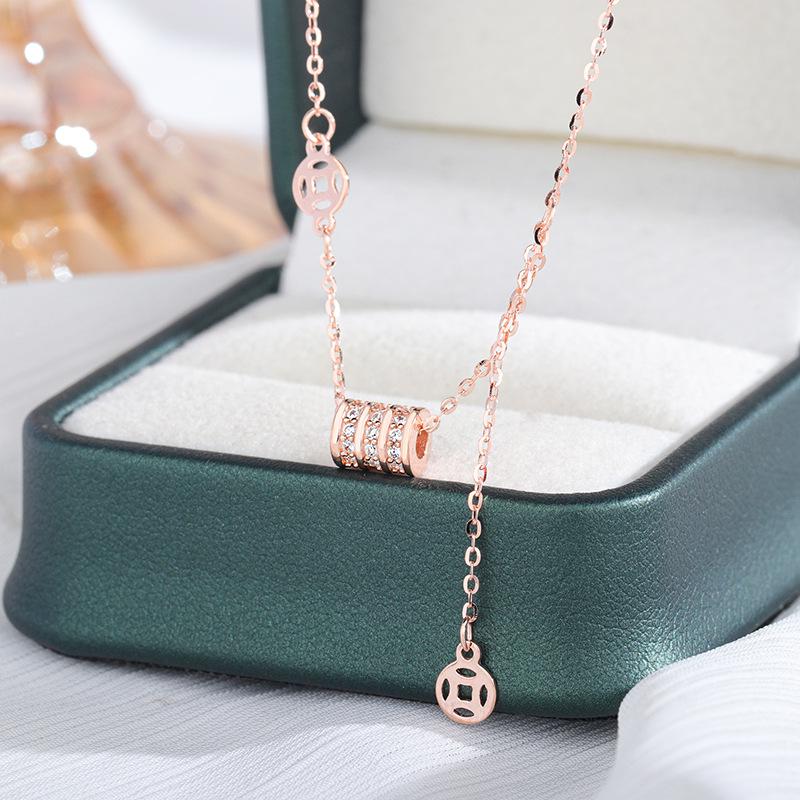 S925 Sterling Silver Coin Pendant Necklace - Elegant Clavicle Chain