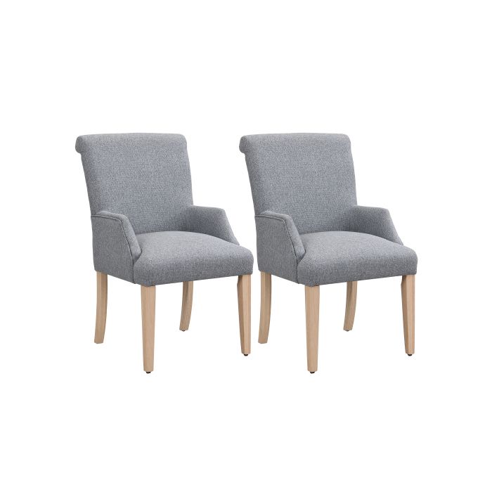 Chaise de salle à manger - MUVOE - Ensemble de 2 - Lin naturel - Pieds en bois massif - Accoudoirs