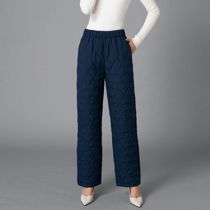 High-Waist Wide-Leg Cotton Trousers for Women - Thick, Warm, Large Size, Casual Straight Fit for Middle-Aged and Seniors.