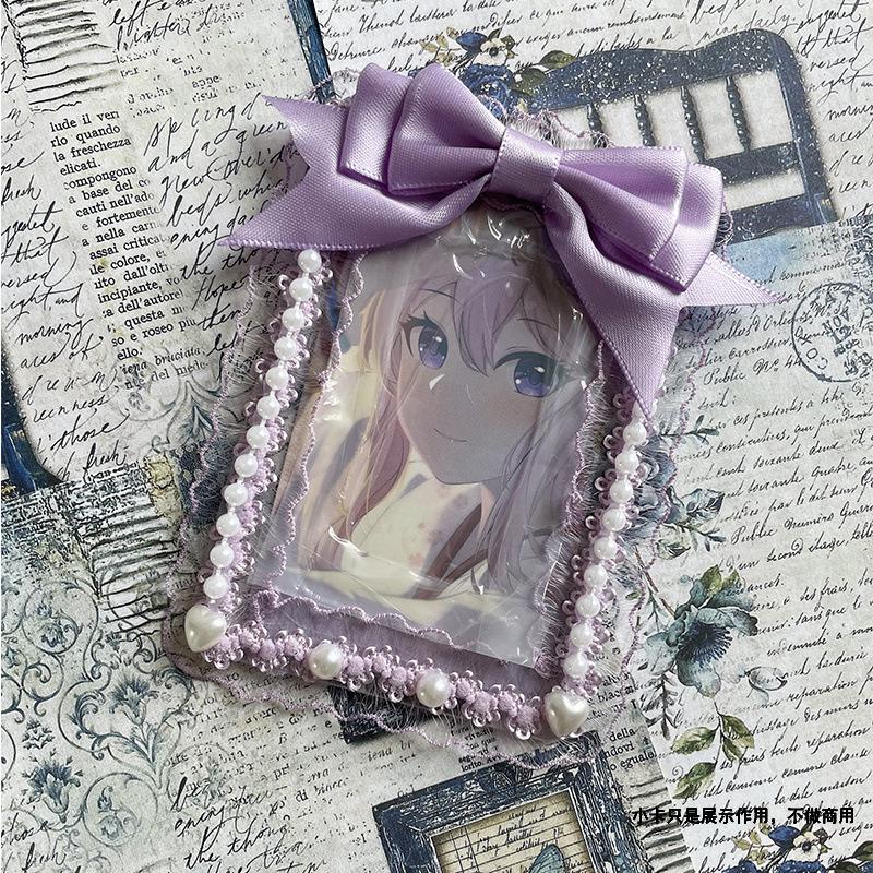 1 Pièce 3 Pouces Volant Kpop Porte-Présentation de Photocard Doux Mode Coréenne Nœud Housse de Protection pour Carte Photo Fournitures Étudiant Cadeau