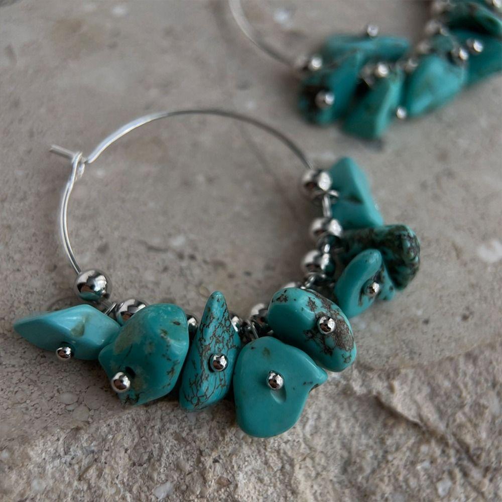 Pearl Beaded Earringdrop Water Droped Vintage Hoop Earrings Classic Faux Turquoise Earrings Party