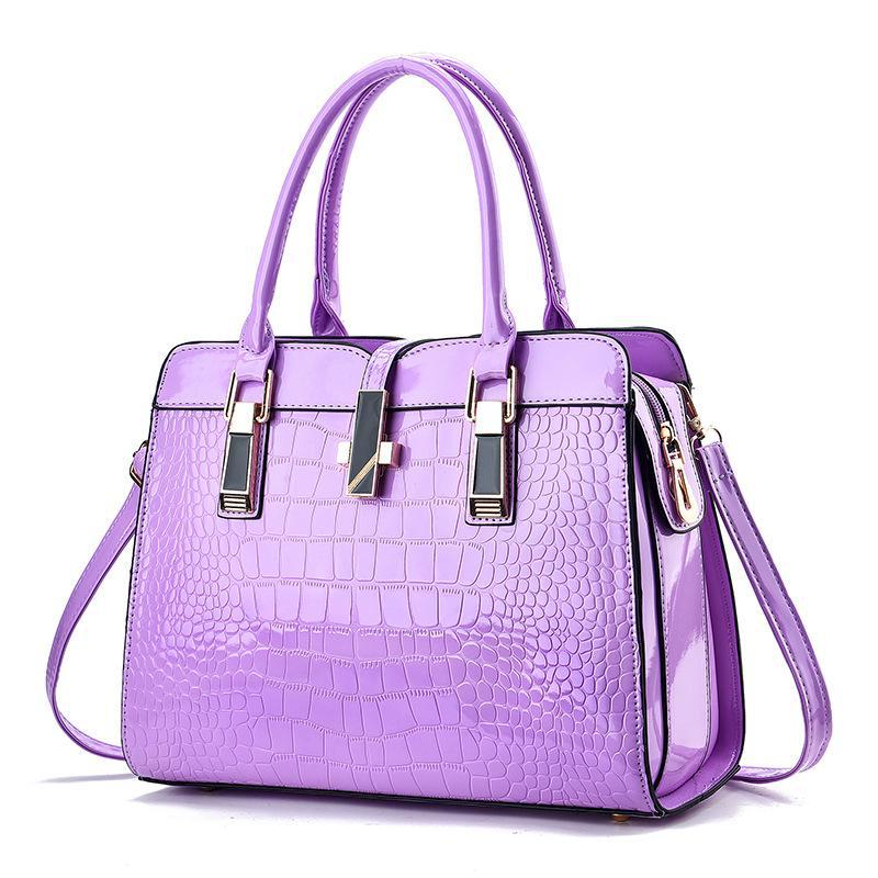 

[Cross-border] New 2026 Autumn/Winter Women s Fashion Shiny Leather Crocodile Pattern Shoulder Bag with Large Capacity Фіолетовий