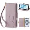 Carina custodia a portafoglio in pelle con coniglio e fiore 3D, supporto per telefono, per iPhone 17 Air 16 15 PM 14 13 12 11 Pro Max XR XS SE 16e 6 7 8 Plus, slot per schede, cover a libro