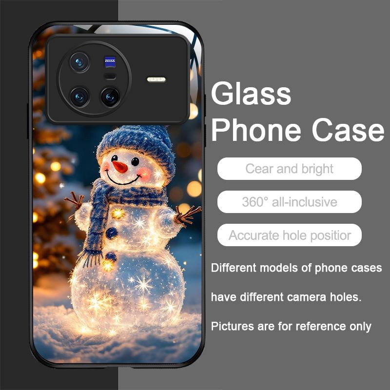 Cute Winter Christmas Snowman Pattern Tempered Glass Phone Case for OPPO Reno 13F 12 11 10 ProPlus Find X8 X3 Lite A94 A58 Cover