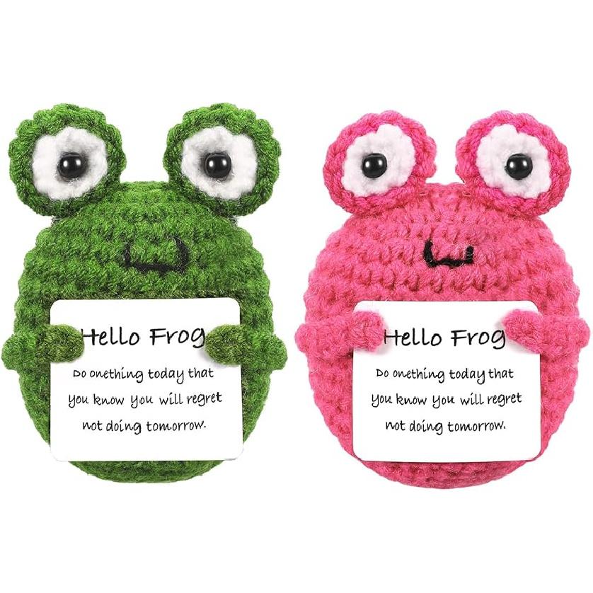 5PCS Emotional Support Crochet Doll with Base, Positive Crochet Vegetables Fruits with Positive Card Handmade Knitted Dolls Plush Cheer Up for