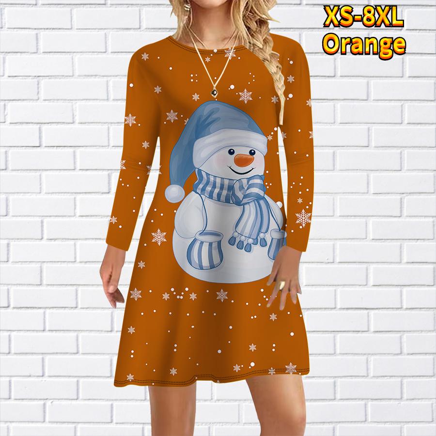Женское повседневное платье с милым принтом снеговика — фото 4