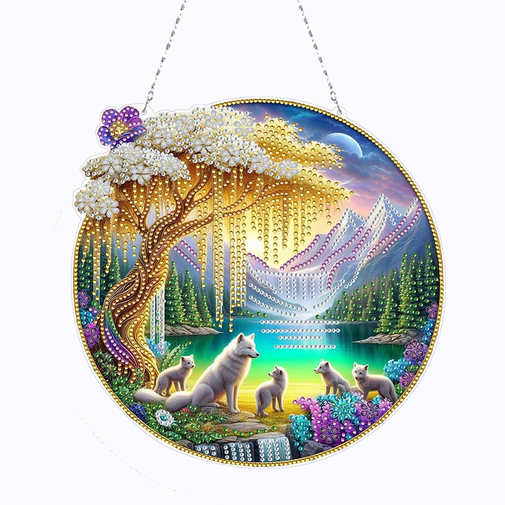 

Пейзаж двухсторонний эффект алмазной живописи художественный кулон алмазный рисунок подвесной орнамент домашний декор окон для детей DIY ремесло