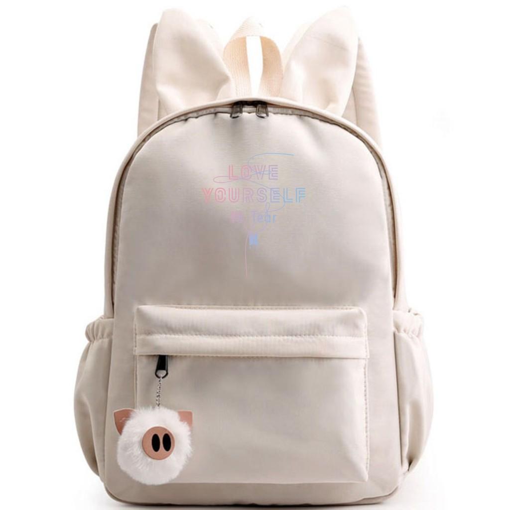 Bunny Kpop Bts Rabbit Ears Backpack Girls School Bags V With Piggy Pendant Plush