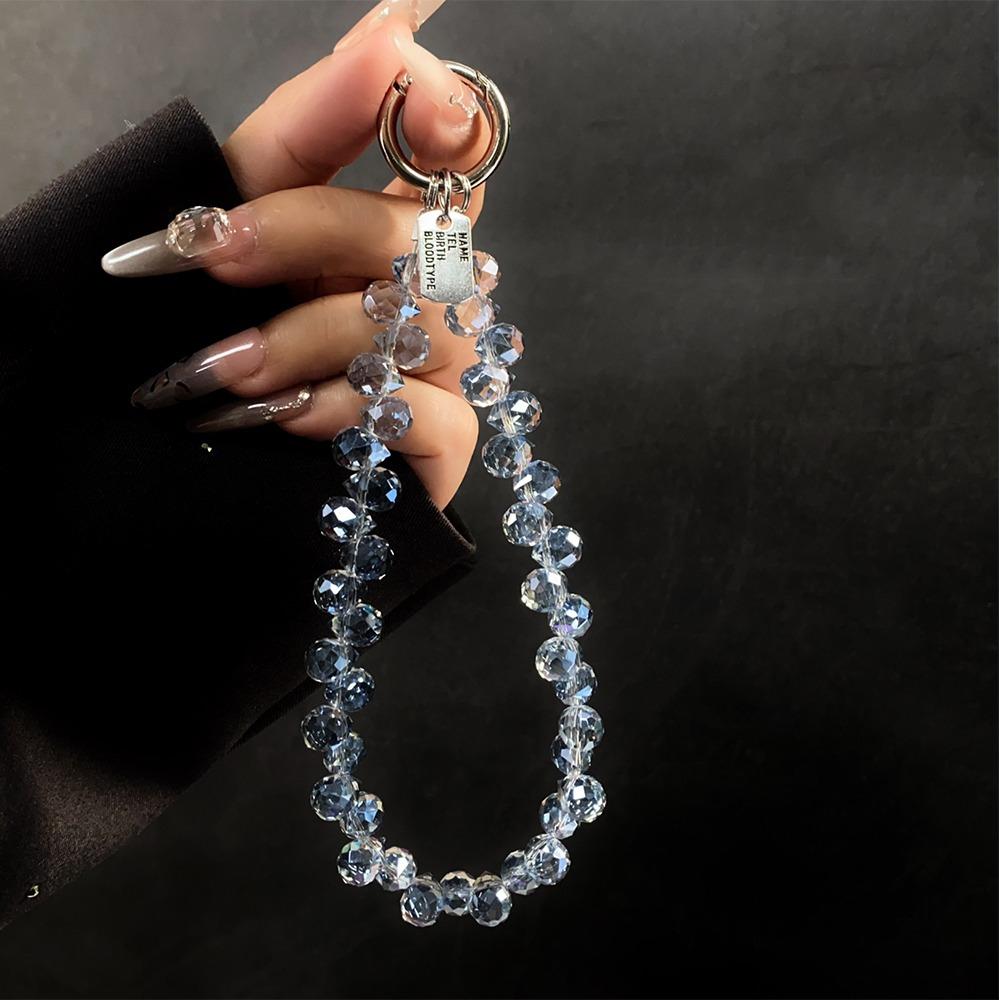 Glitter Crystal Bead Keychain Transparent Phone Lanyard Wrist Crystal Chain  for Women Girls