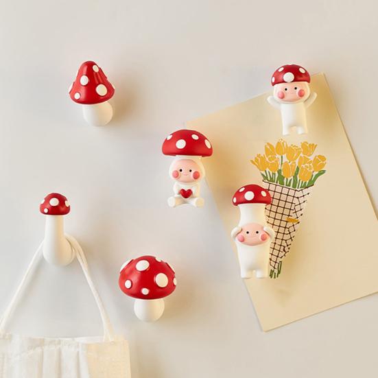3D Mushroom Hook Refrigerator Magnet Resin Mushroom Shape Decorative Magnet Home Kitchen Office Whiteboard Cabinet Locker Fridge Magnet