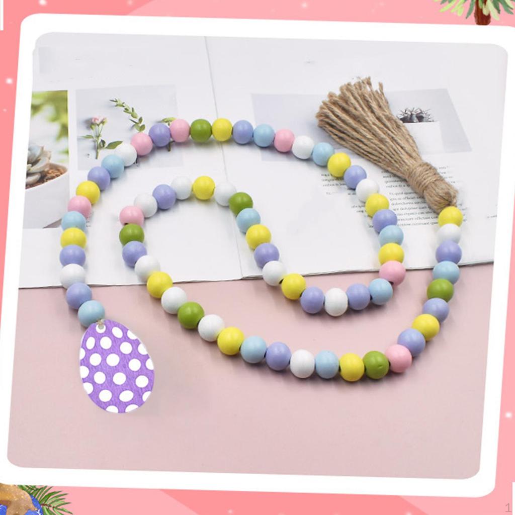 Bead Garland Easter Wall Hanging W/Tassels Handmade Spring Beads for Farmhouse Tiered Tray Country