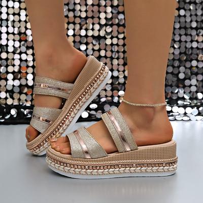 Fashion Luxury Platform Slippers Women's Wedges Sandals Sexy Open Toe Women Shoes Shiny High Heels Women Beach Shoes Sandalias De Mujer