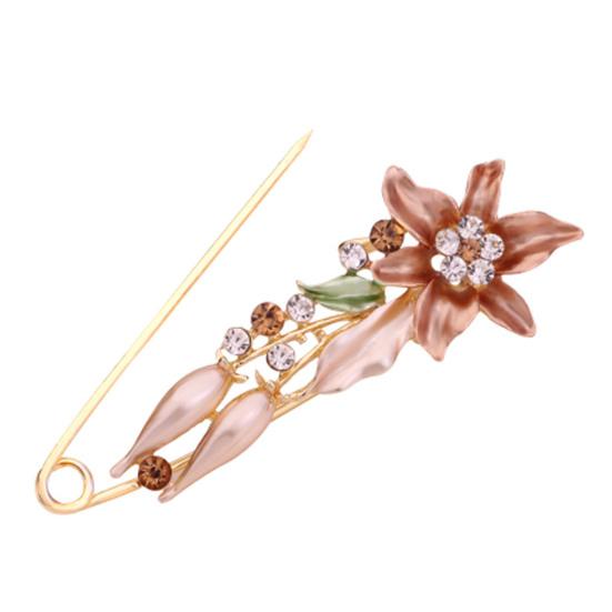 Brooch Pin 3D Flower Decor Scarf Pin with Rhinestone Inlay Thick Stable Lock Anti-exposure Suits Coats Sweaters Pin