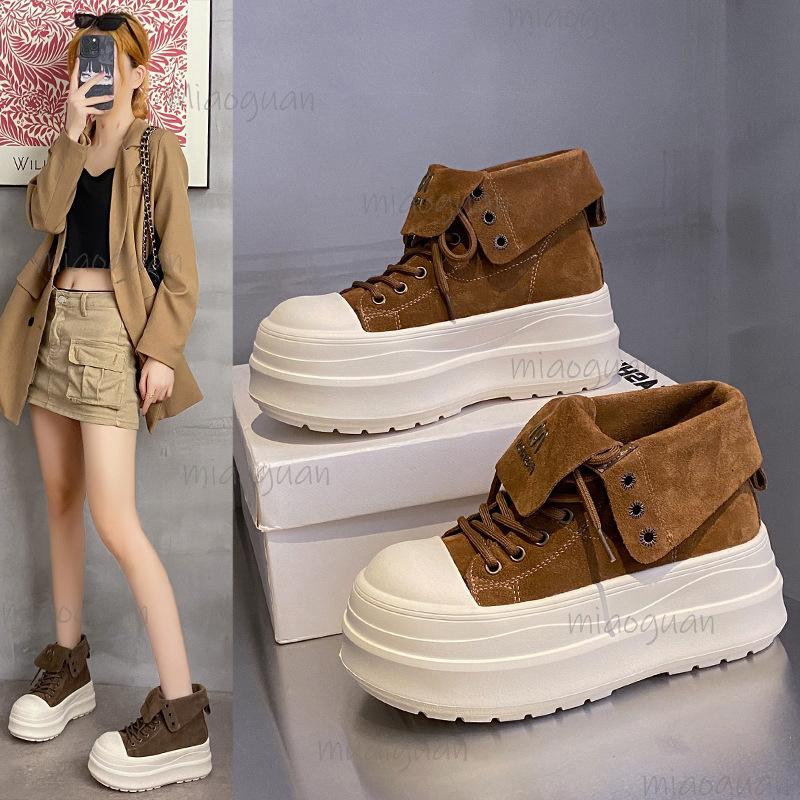 Fashion Women's Platform Sneakers Casual Outdoor Versatile Sneakers Flip Design High Top Boots Fashion Lace Up Shoes for Women Footwear