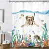 Funny Cat Whale Shower Curtain, Red Kraken Octopus Japanese Ocean Wave with Chinese Auspicious Clouds Shower Curtain with Hooks