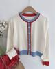 Coin Spring Color Block Round Neck Knit Cardigan