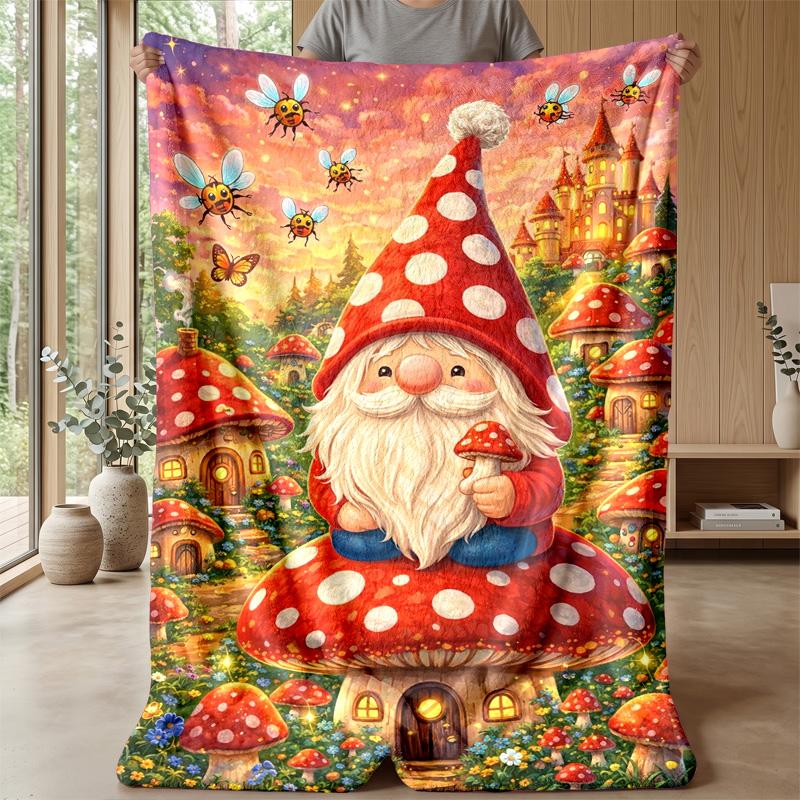 Merry Christmas Gnome Theme Blanket Lightweight Warm Flannel Blanket Decorative Throw Blanket for Home Decoration