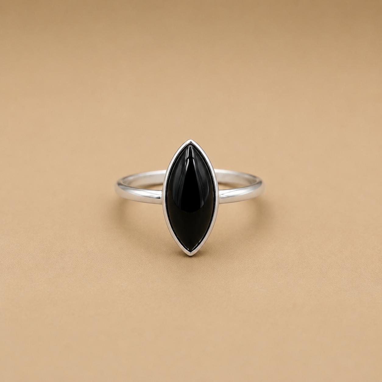 Black Onyx Marquise Statement Ring – 925 Sterling Silver Minimalist Gemstone Ring 4 серебряный
