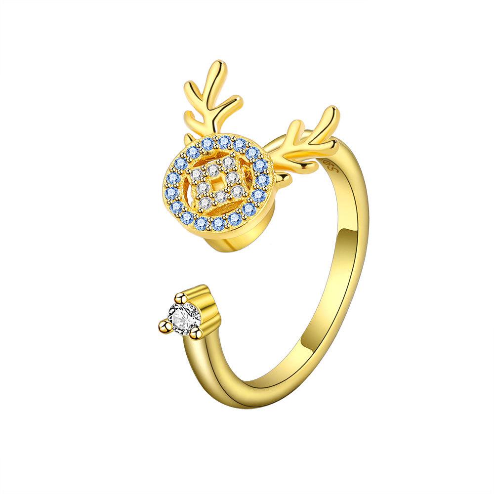 Adjustable Rotating Zircon Ring For Women Anti Anxiety Stress Relief Deer Design Open Band Jewelry