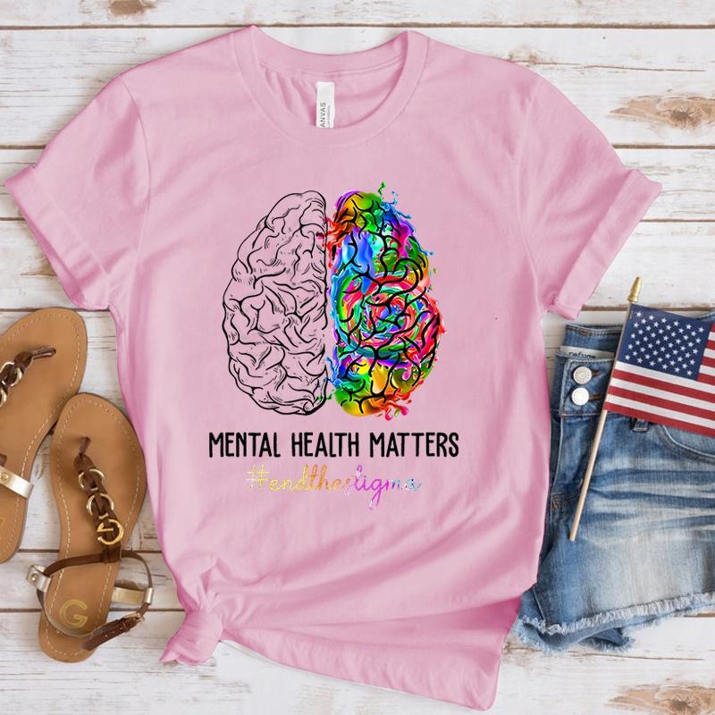 Fashion Women T Shirts Mental Health Awareness Mental Health Matters Print Funny Short Sleeve T-Shirt Lady Casual Summer Shirt