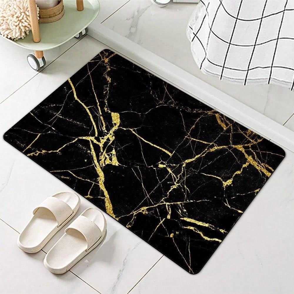 Marble Gold Vein Foil Modern Luxury Carpet Mat Rug Non Slip Easy Clean Home Decor for Bathroom Bedroom Entryway Door