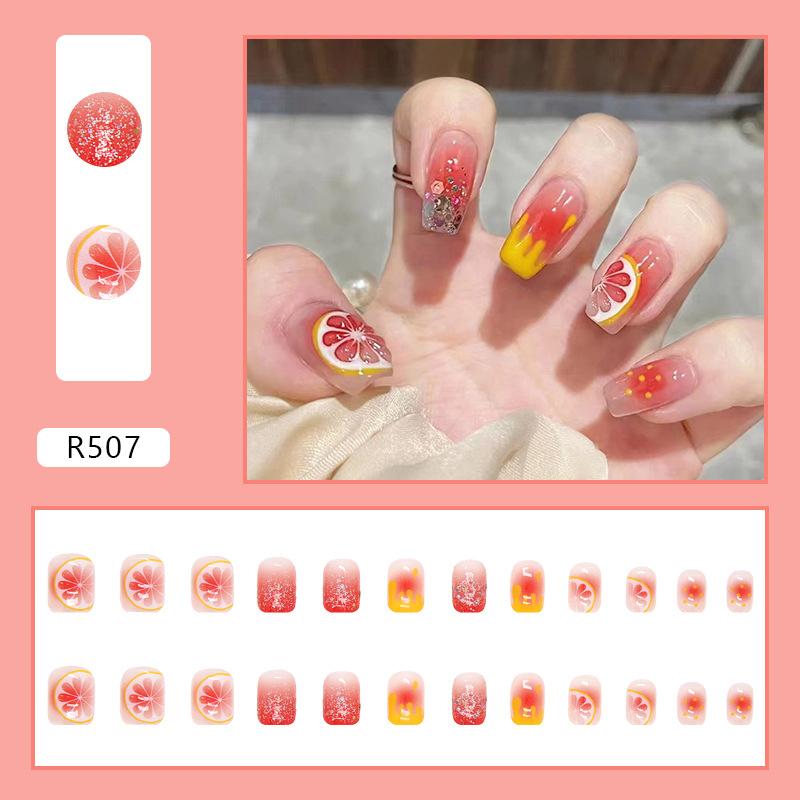 24Pcs Korean Fresh False Nails Patch Artificial Press On Wearing False Nails Detachable Fake Fingernails Full Cover Nail Tips